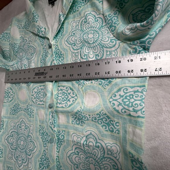 Connie Roberson Turquoise & White Floral Linen Button-Down Tunic Top Small - Picture 8 of 11